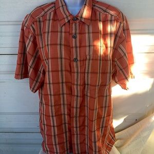 Ex officio men’s plaid travel shirt coral